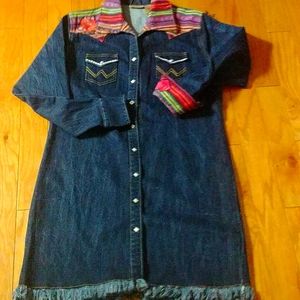 Wrangler Aztec pearl snap, embroidery, fringe dress
